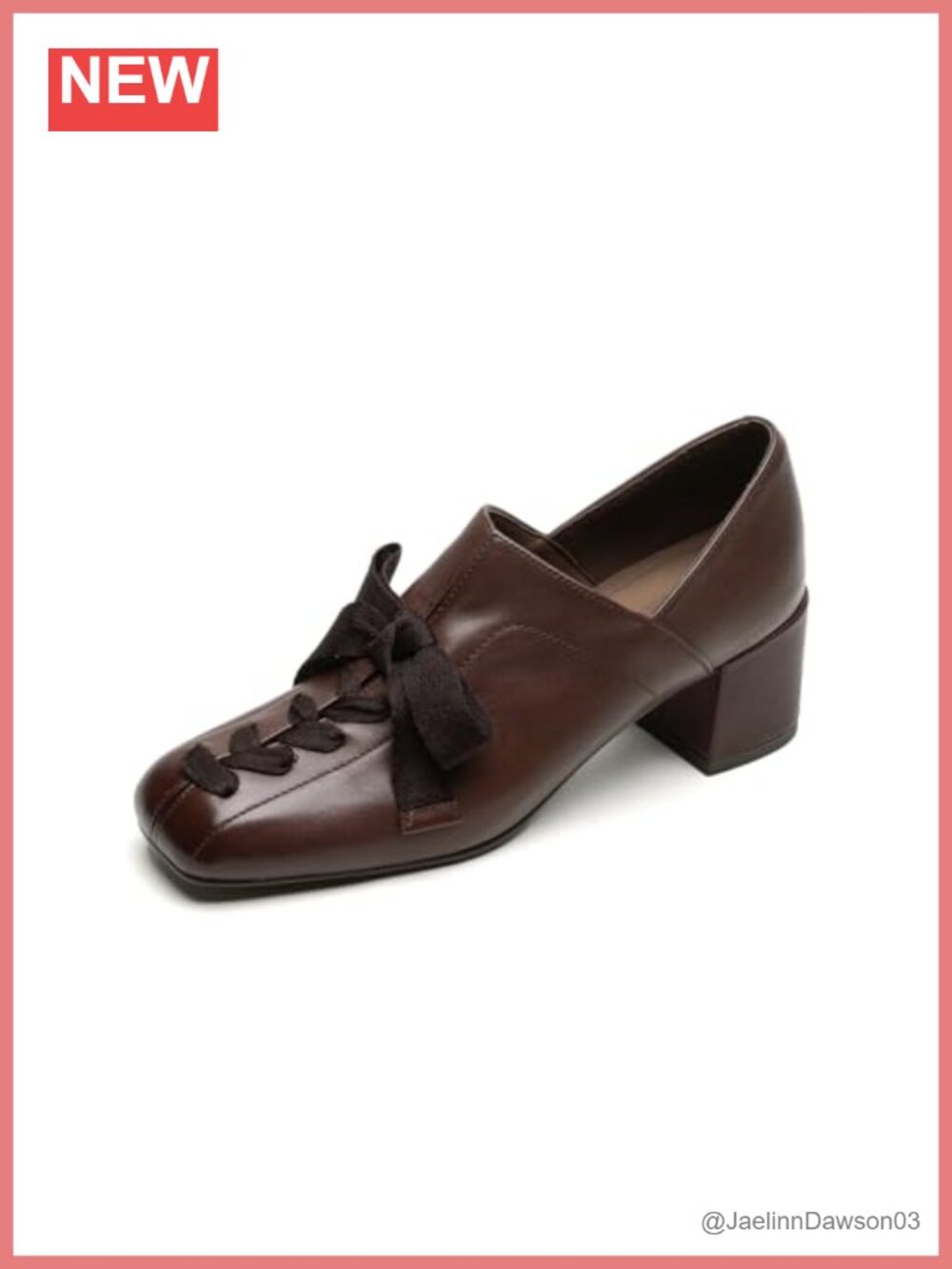 Women's Square Toe Slip On Loafers Handmade Bowknot Chunky Heels Leather